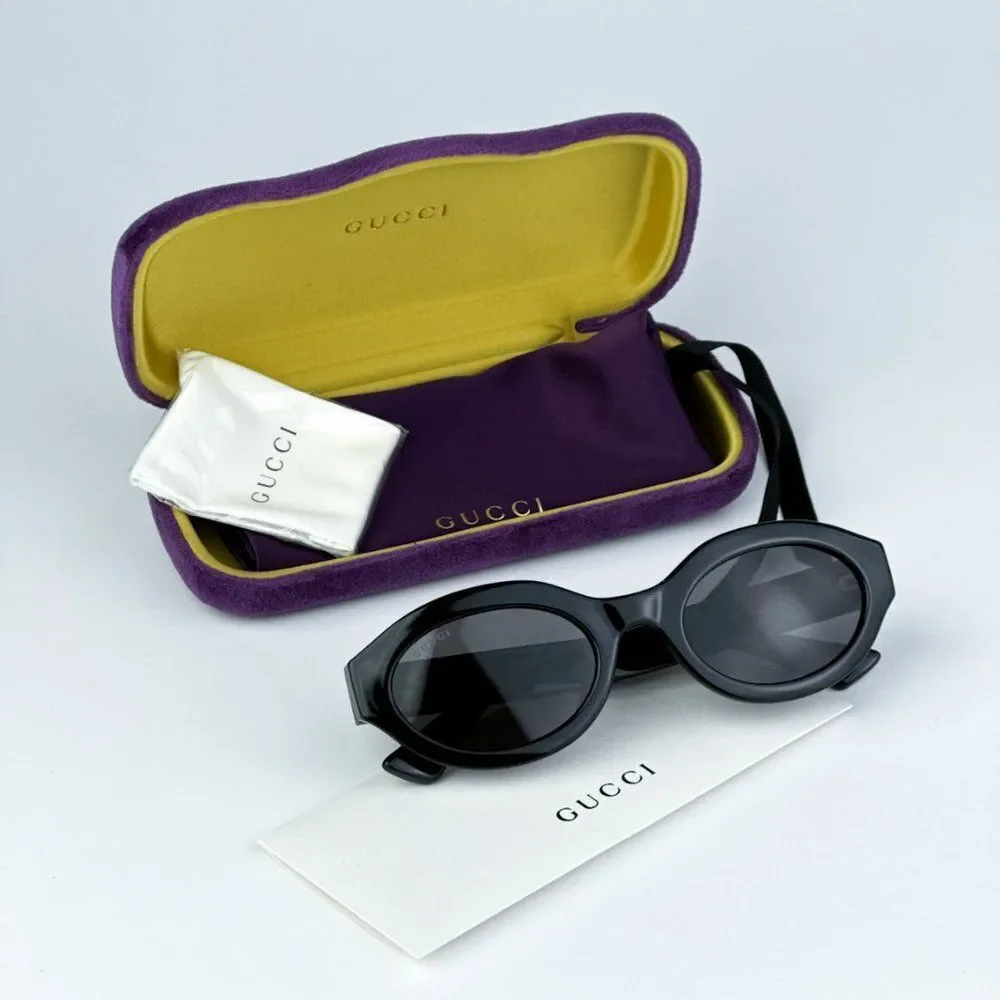 NEW Gucci GG1579S  001 Black Grey Unisex Oval Sunglasses GG 1579S